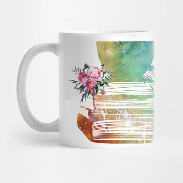 Cup of Tea with Books and flowers by erzebeth